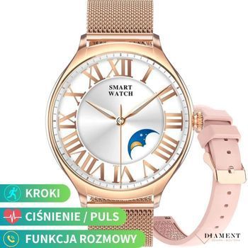 Smartwatch damski z rozmowami Rubicon RNCF13 różowe złoto.  Zegarek damski Smartwatch. Zegarek Rubicon z rozmowami dla kobiety na prezent. Smartwatch damski z bransoletą i paskiem. Smartwatch Rubicon damski.jpg